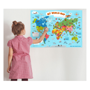FlyingKids® Poster World Map poster for kids - Interactive map (dry-erase pen included)