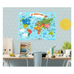 FlyingKids® Poster World Map poster for kids - Interactive map (dry-erase pen included)